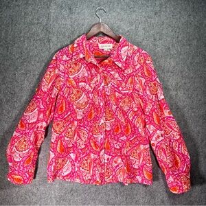 Jones New York Sport Pink Orange Long Sleeve Button Up Shirt Women’s Large